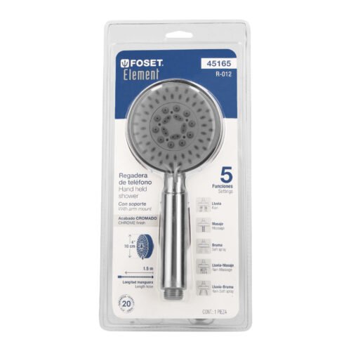 45165 - Regadera cromo de teléfono 4" con soporte, Foset Element