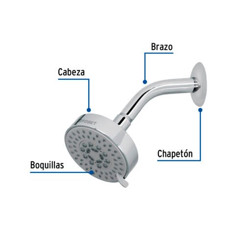 451671 45167 - Regadera cromo 4"con 5 funciones, con brazo, Foset Element