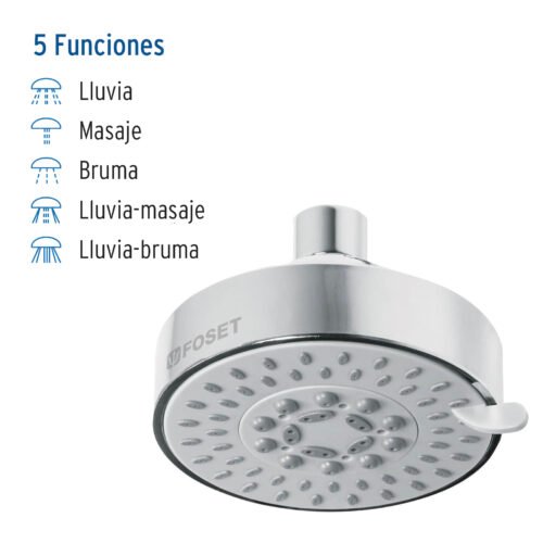45169 - Regadera cromo 4"con 5 funciones, sin brazo, Foset Element