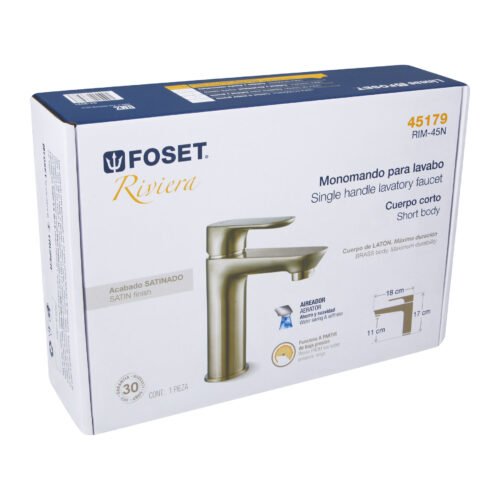 45179 - Monomando corto para lavabo, satín, FOSET RIVIERA
