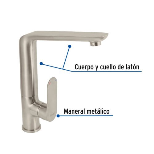 45182 - Monomando cuello alto para fregadero, satín, FOSET RIVIERA