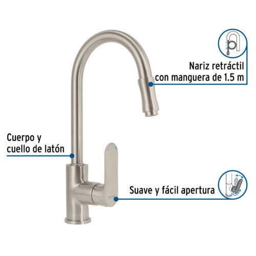 45183 - Monomando retráctil para fregadero, satín, FOSET RIVIERA