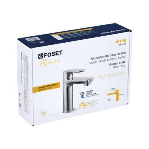 45190 - Monomando corto para lavabo, cromo, FOSET RIVIERA