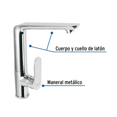 45193 - Monomando cuello alto para fregadero, cromo, FOSET RIVIERA