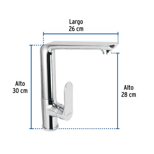 45193 - Monomando cuello alto para fregadero, cromo, FOSET RIVIERA