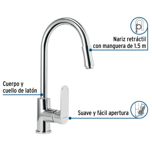 451941 45194 - Monomando retráctil para fregadero, cromo, FOSET RIVIERA