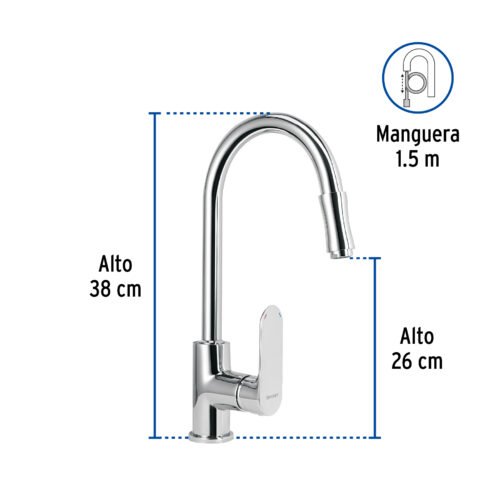 451942 45194 - Monomando retráctil para fregadero, cromo, FOSET RIVIERA