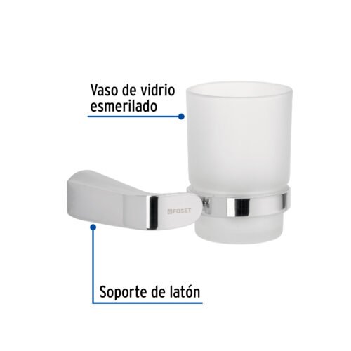 45205 - Portavaso cepillero cromo con vaso de vidrio, Foset Riviera