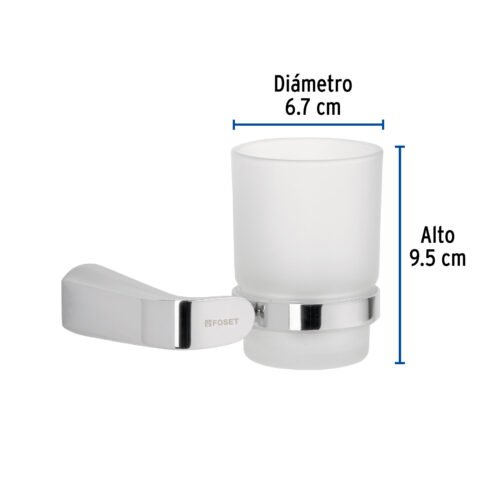 45205 - Portavaso cepillero cromo con vaso de vidrio, Foset Riviera