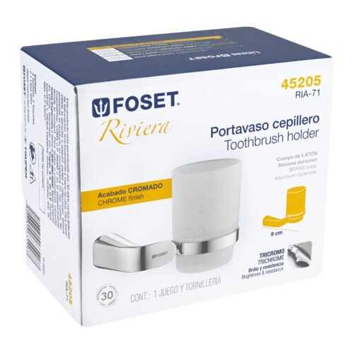 45205 - Portavaso cepillero cromo con vaso de vidrio, Foset Riviera