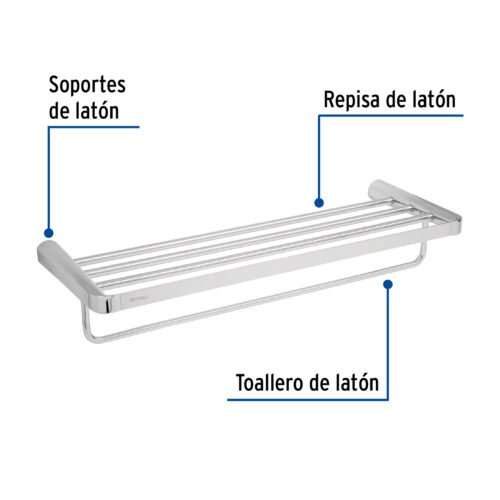 452101 45210 - Repisa de latón portatoalla en acabado cromo, Foset Riviera