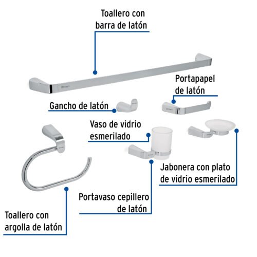452111 45211 - Juego de 6 accesorios para baño acabado cromo, Riviera