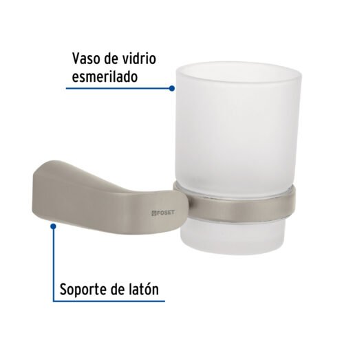 452201 45220 - Portavaso cepillero satín con vaso de vidrio, Foset Riviera