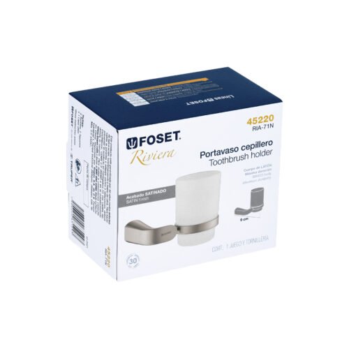 452203 45220 - Portavaso cepillero satín con vaso de vidrio, Foset Riviera