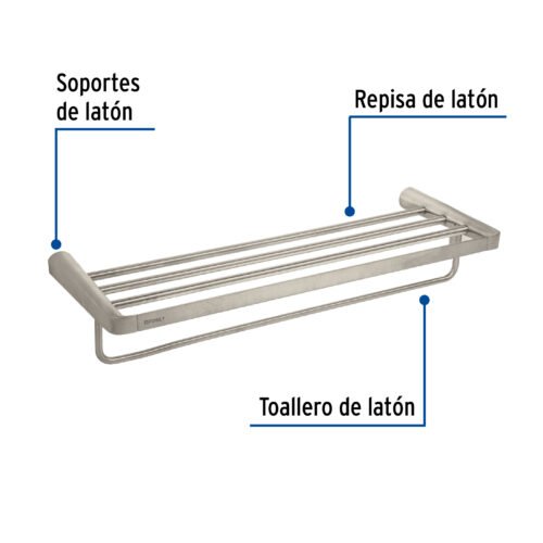 45225 - Repisa de latón portatoalla en acabado satín, Foset Riviera