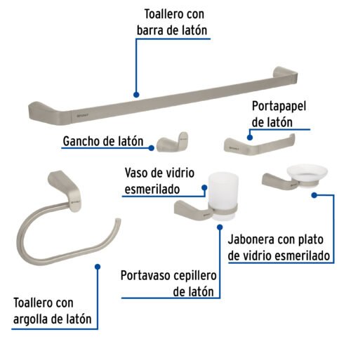 452261 45226 - Juego de 6 accesorios para baño acabado satín, Riviera