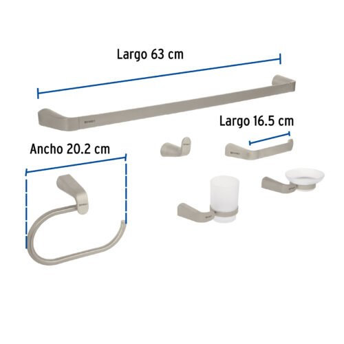 452262 45226 - Juego de 6 accesorios para baño acabado satín, Riviera