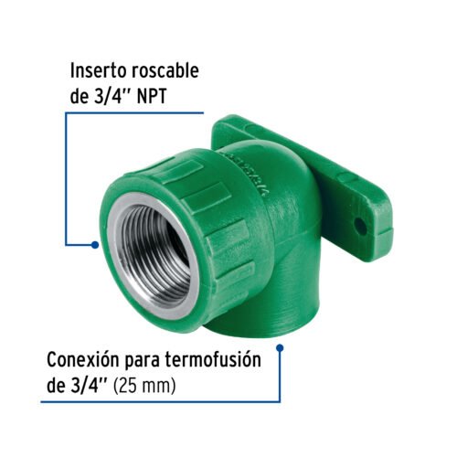 45264 - Codo oreja 90° PPR, 3/4", hembra con inserto metálico, Foset