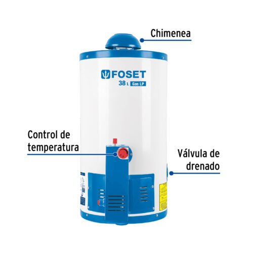 45267 - Calentador de depósito, 38L, 1 servicio, gas LP, Foset