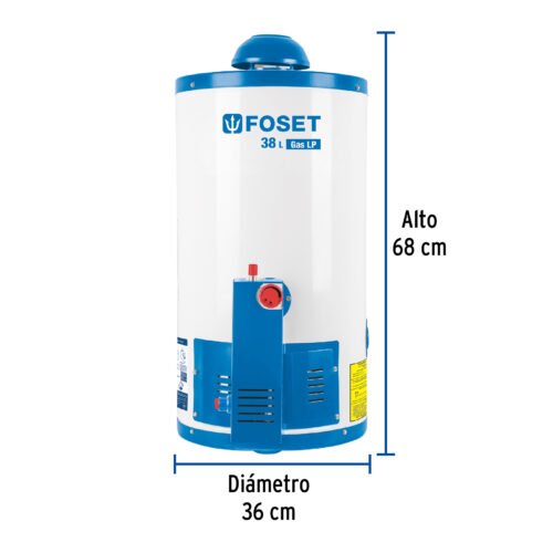 45267 - Calentador de depósito, 38L, 1 servicio, gas LP, Foset