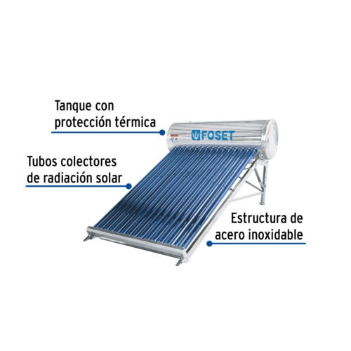 45272 - Calentador solar de agua, 15 tubos, 195L, 5 personas, Foset