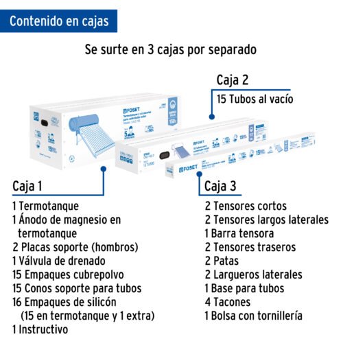 45272 - Calentador solar de agua, 15 tubos, 195L, 5 personas, Foset