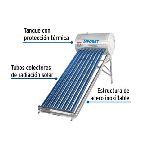 452741 45274 - Calentador solar de agua, 8 tubos, 94L, 2 personas, Foset