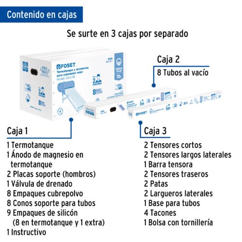 452746 45274 - Calentador solar de agua, 8 tubos, 94L, 2 personas, Foset