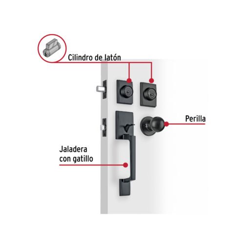 45296 - Jaladera, perilla y cerrojo llave-llave "Porto", negro
