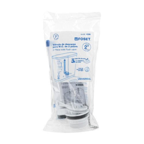 453063 45306 - Válvula de descarga 2" para WC de 2 pzas, cadena inox, Foset
