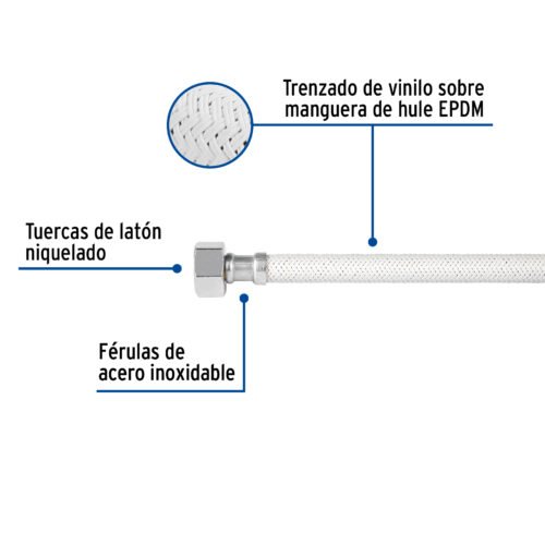 45312 - Manguera lavabo/fregadero, vinilo blanco, 1/2" x 1/2", 40 cm