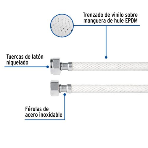 453141 45314 - Manguera p/WC, vinilo blanco, 1/2" x 7/8", 50 cm