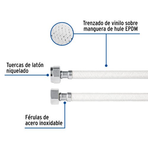 453151 45315 - Manguera p/WC, vinilo blanco, 1/2" x 7/8", 60 cm