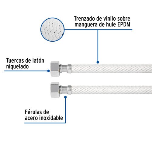 453161 45316 - Manguera lavabo/fregadero, vinilo blanco, 1/2" x 1/2", 100 cm