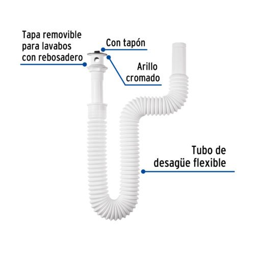 45318 - Céspol flexible para lavabo, 90 cm, arillo metálico, Foset