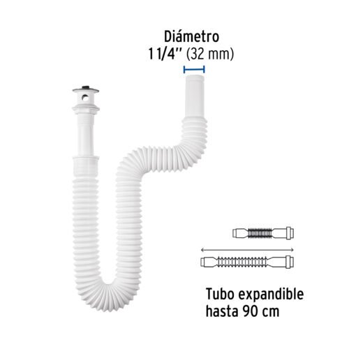 45318 - Céspol flexible para lavabo, 90 cm, arillo metálico, Foset