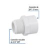 45430 - Adaptador macho de PVC de 3/4", Foset