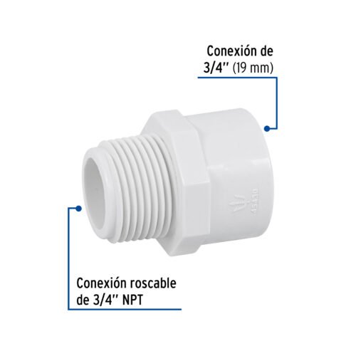 45430 - Adaptador macho de PVC de 3/4", Foset