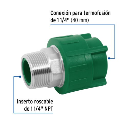 45450 - Adaptador PPR 1-1/4" macho con inserto metálico, Foset