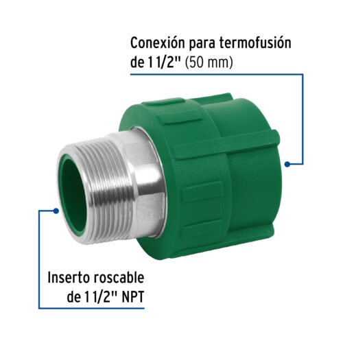 45451 45451 - Adaptador PPR 1-1/2" macho con inserto metálico, Foset