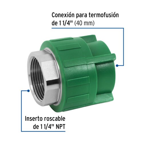 45453 - Adaptador PPR 1-1/4" hembra con inserto metálico, Foset