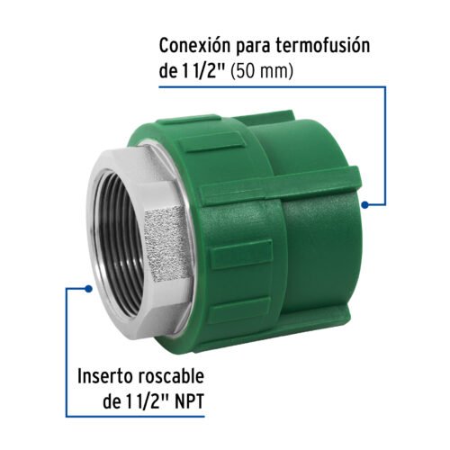 45454 - Adaptador PPR 1-1/2" hembra con inserto metálico, Foset