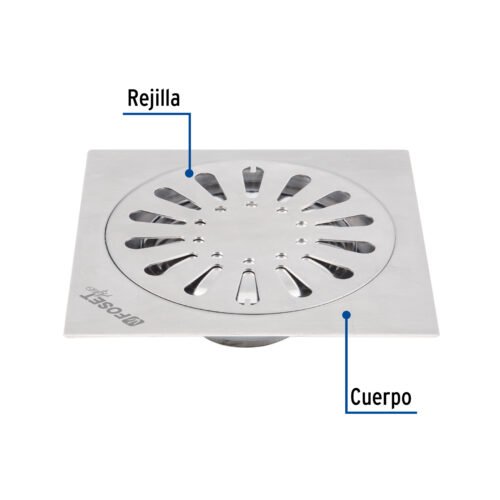 454721 45472 - Resumidero cuadrado 6"x 6", acero inoxidable, gota, Aqua