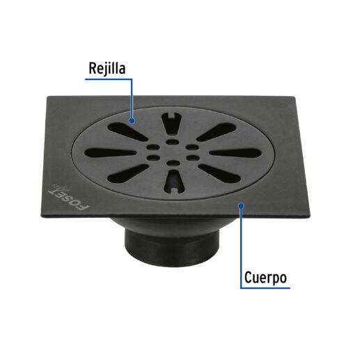 45473 - Resumidero cuadrado 4"x 4", acero inoxidable, negro, gota