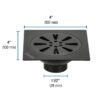 45473 - Resumidero cuadrado 4"x 4", acero inoxidable, negro, gota