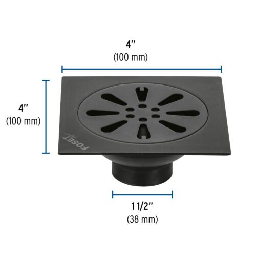 45473 - Resumidero cuadrado 4"x 4", acero inoxidable, negro, gota