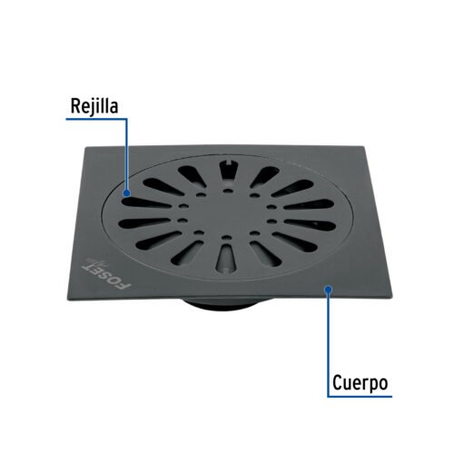 45474 - Resumidero cuadrado 6"x 6", acero inoxidable, negro, gota
