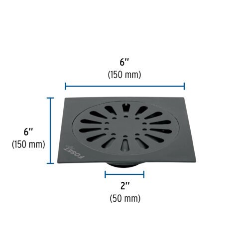 45474 - Resumidero cuadrado 6"x 6", acero inoxidable, negro, gota