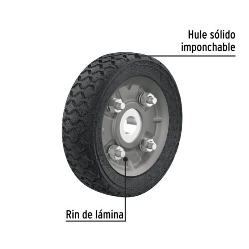 45476 - Rueda de hule sólido 4-1/2" para diablo, un balero, Pretul