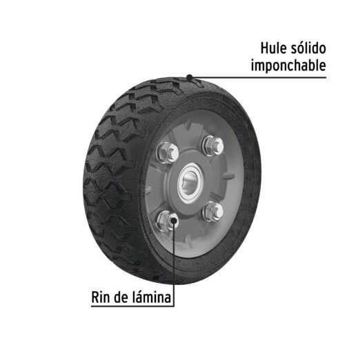 45480 - Rueda de hule sólido 6" para diablo, doble balero, Pretul